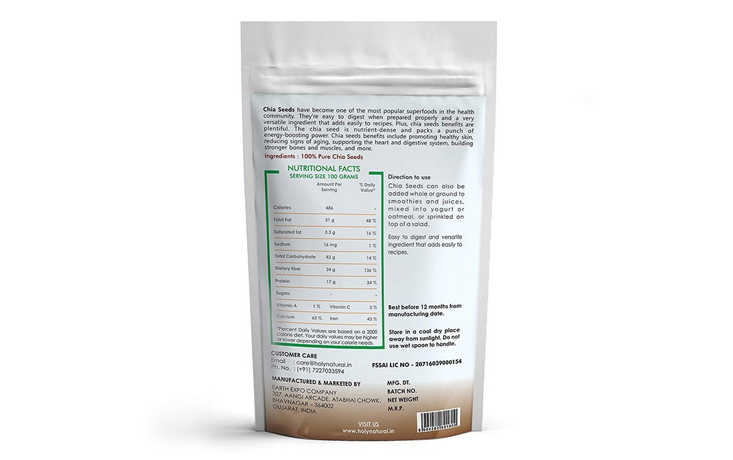 Holy Natural Chia Seeds    Pack  100 grams